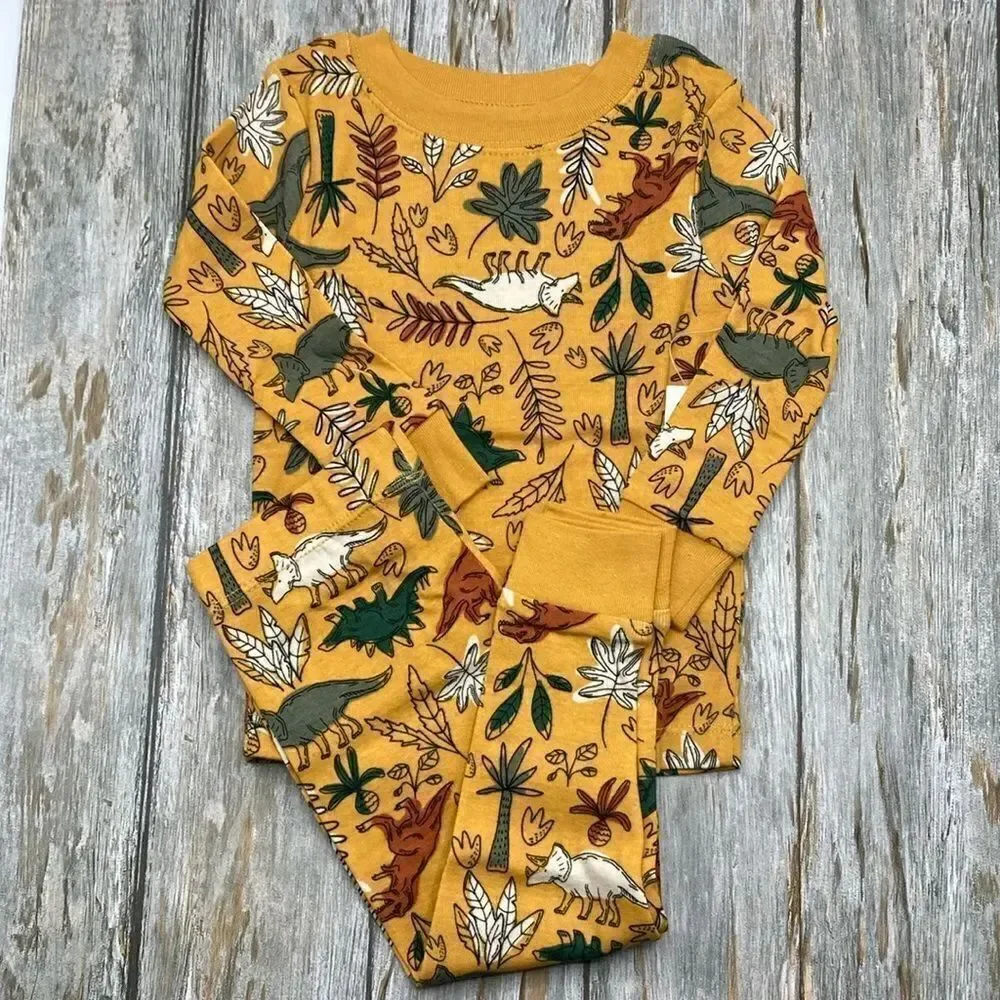 Dinosaur & Spaceship Cotton Long Sleeve Tight Fit Pajamas 2, 2-Pc Sets Size 12 M